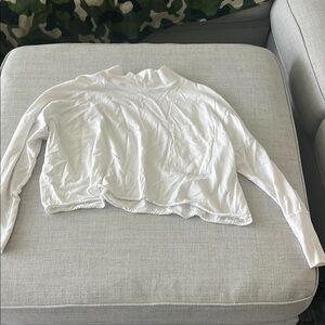 Cream Crop Mandarin Collar Sweatshirt